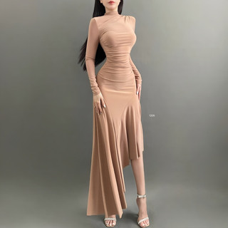 Lady - Đầm vạt mullet tay dài sang trọng, chất Thun Ý mát mịn rũ mềm