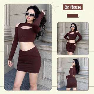 Set quần áo Cutput cá tính che khuyết điểm ROSIE áo tay dài mix chân váy ôm lưng V trendy thời trang ON house S001