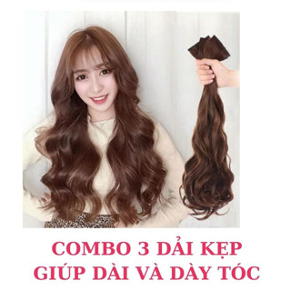 Tóc giả kẹp xoăn Tóc kẹp phím phồng xoăn dài dải kẹp KX01 Tóc kẹp phím phồng dải kẹp xoăn đẹp