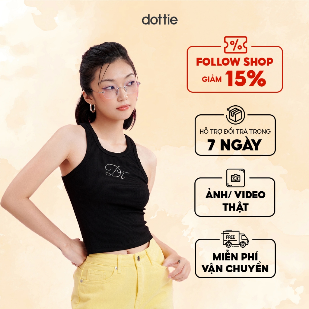 DOTTIE - Áo ba lỗ đính đá - Đen - T0759