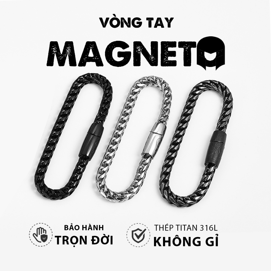 Vòng tay Nam ODIN - Chain Magneto - Khóa Ome-ga thép không gỉ bọc nam châm - Thép Titan 316L - 3 Màu tùy chọn