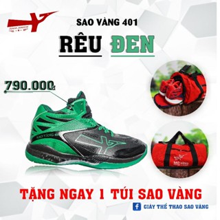 Giày thể thao sao vàng 401 Rêu đen ( tặng kèm tất+ túi trống sao vàng)