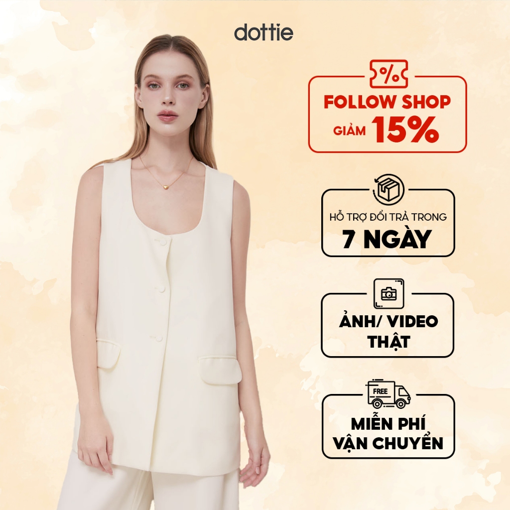 DOTTIE - Áo vest dáng dài sát nách - Kem - T0778