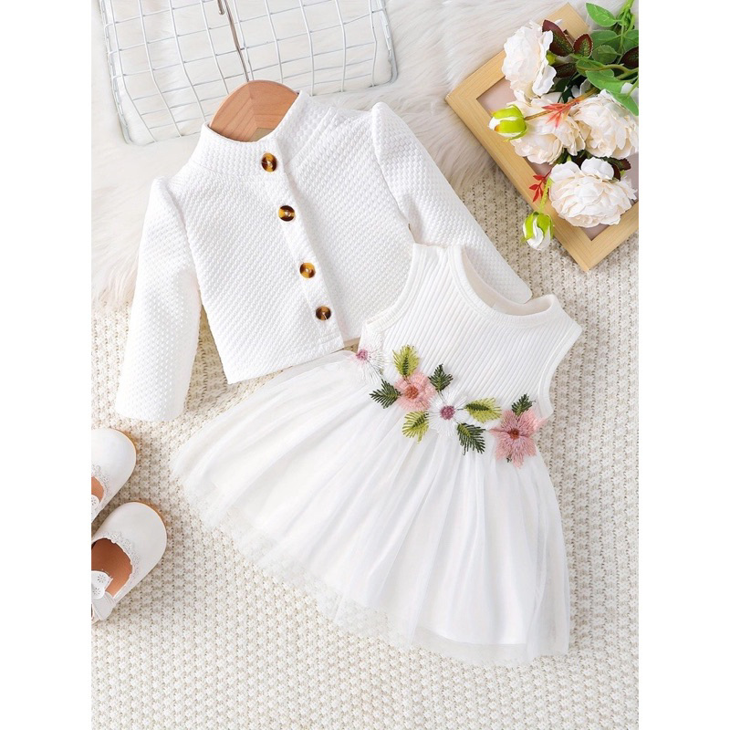 Set Đầm Công Chúa + Áo Khoác Tay Dài Phong Cách Âu Mỹ Hàng Mới Dành Cho Bé Gái