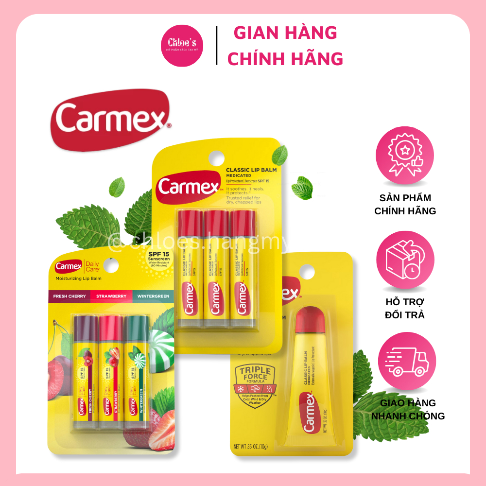 Carmex classic son dưỡng lip balm mỹ dưỡng môi cấp ẩm làm mềm môi chống nứt nẻ chống nắng SPF15 nhập mỹ chính hãng