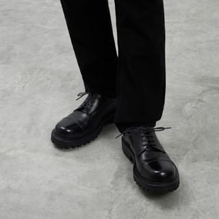 Giày Derby Nam TARMOR Da Thật Màu Đen Mũi Tròn Derby Shoes With Round Toe In Black Leather