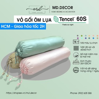 Vỏ gối ôm lụa Tencel 60s kích thước 35x100cm MD.DECOR - Bedding trơn màu cao cấp nơ thắt 2 đầu dễ thương