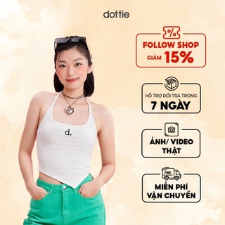 Dottie - áo yếm vải thun thêu logo - trắng - t0795