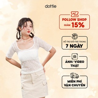 Dottie - áo ngắn tay cổ vuông vải ren - trắng - t0804