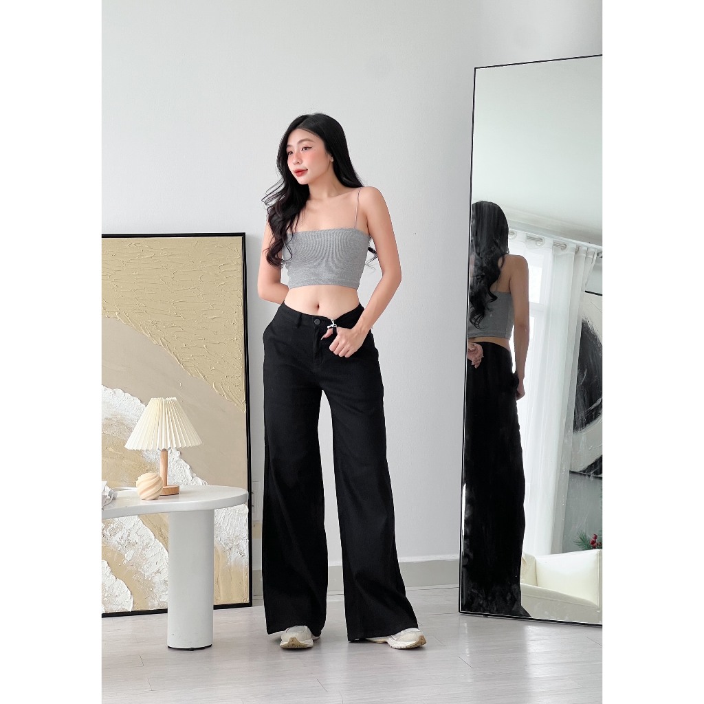 Quần linen ống suông rộng