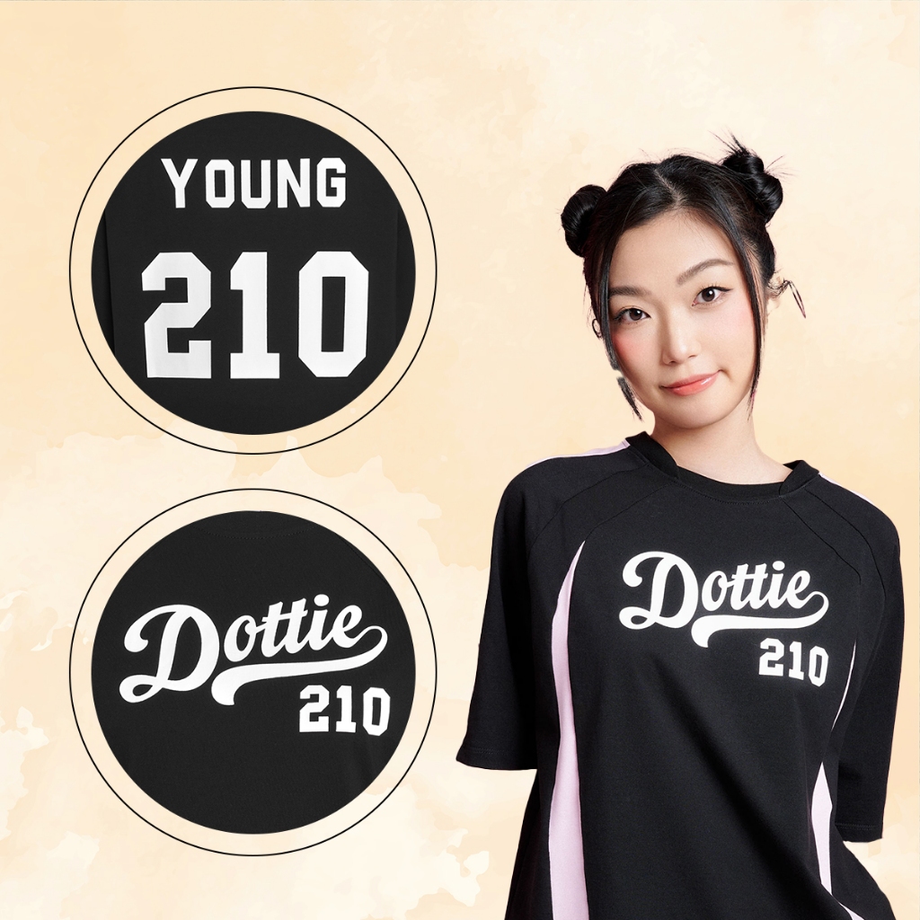 DOTTIE - Áo thun phối màu kiểu thể thao - Đen - T0812