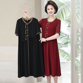 Váy voan ngắn tay dáng rộng mùa hè dành cho mẹ trung niên, váy dành cho quý cô trung niên từ 40-50 tuổi