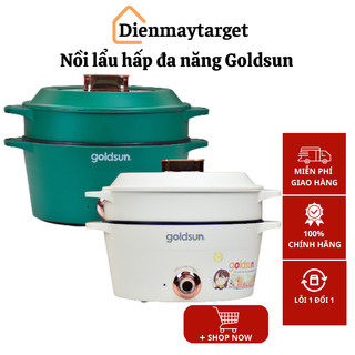 Nồi lẩu hấp đa năng Goldsun GMC3002 dung tích 5L công suất 1500W, nồi nấu có xửng hấp tiện dụng