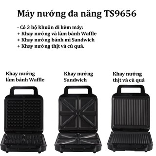 Máy nướng bánh mì sandwich tiross ts9656 máy làm bánh waffel 3 khay bh 12 tháng