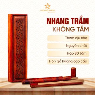 Bộ Nhang Trầm Hương Không Tăm hộp gỗ Thiên Mộc Hương, mùi thơm dịu, thư giản, giải stress, 80 cây