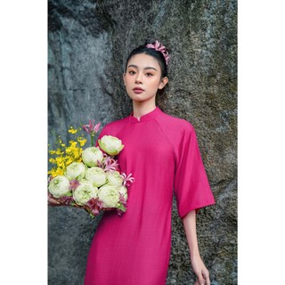 (Không kèm quần) Áo dài cổ tròn tay lỡ tối giản trang nhã Thụy Du phù hợp chơi lễ tết OLV