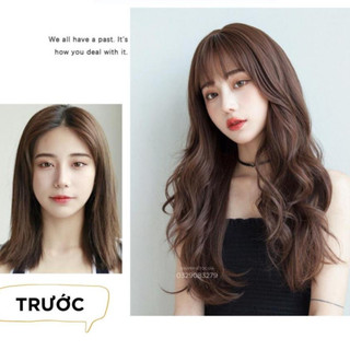 Tóc giả nguyên đầu xoăn lửng 50cm Tặng kèm lưới trùm