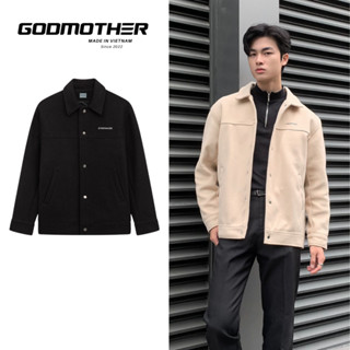 Áo Khoác Dạ GODMOTHER Cúc Bấm Tag Kim Loại Godmother, Áo Khoác Nam Chất Liệu Dạ Ép Cao Cấp