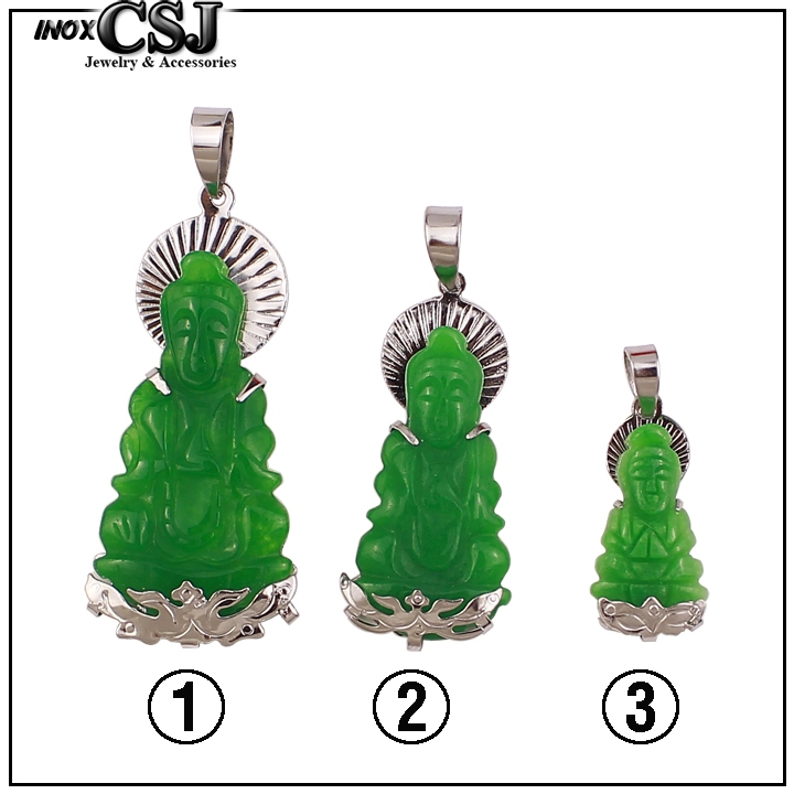 Mặt dây chuyền Phật Quan Âm Bồ Tát thạch ngọc xanh bọc titan cao cấp
