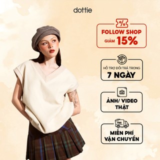 DOTTIE - Áo gilet cộc tay phối màu - Beige - T0837