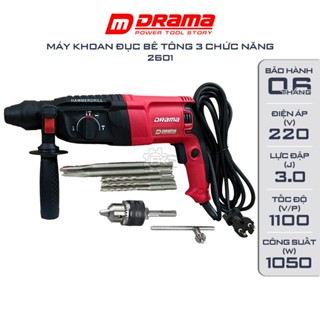 Máy khoan đục bê tông DRAMA 2601, Công suất 1050W, 3 Chức năng, Tốc độ không tải 1100v/p