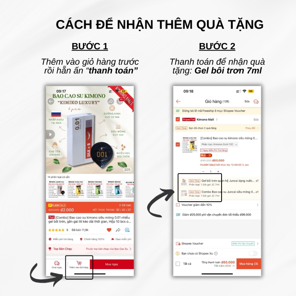 Bao cao su 0.01 Kimono siêu mỏng, Kimiko Luxury kéo dài thời gian nhiều gel bôi trơn size 52mm, hộp 6 cái bcs