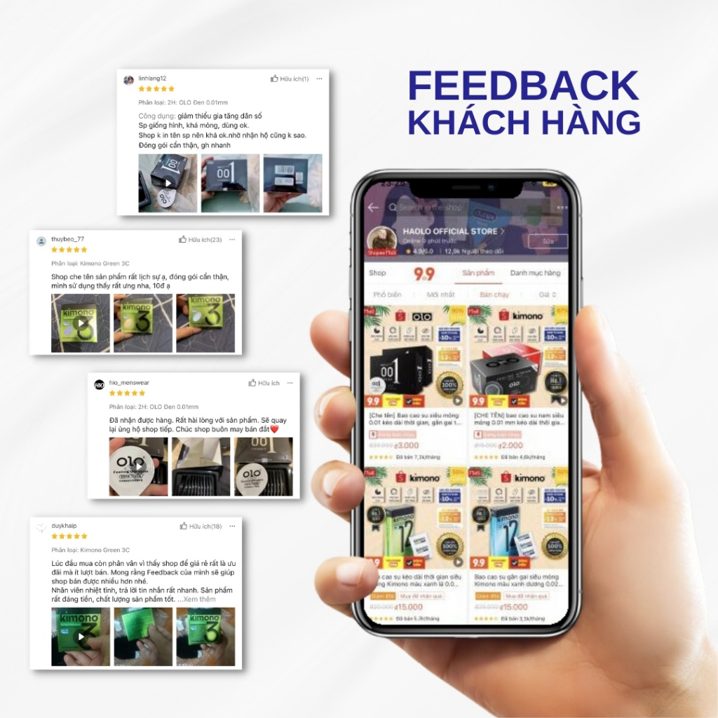 Bao cao su 0.01 Kimono siêu mỏng, Kimiko Luxury kéo dài thời gian nhiều gel bôi trơn size 52mm, hộp 6 cái bcs