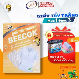 Miếng giấy tẩy trắng quần áo Beecok hộp 20 tờ giúp quần áo trắng sáng