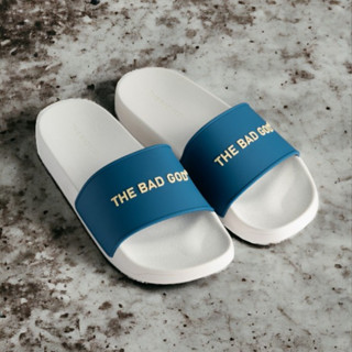 Dép quai ngang slipper The Bad God trắng quai xanh fullbox X06 White Blue