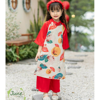 Set áo dài Bigbaby họa tiết dễ thương chất mềm mát cho bé 9-33kg