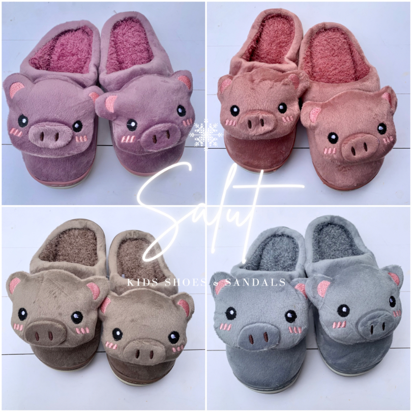 Dép bông đi trong nhà cho bé hình chú lợn xinh xắn, lông mịn, ấm áp size 28 - 32