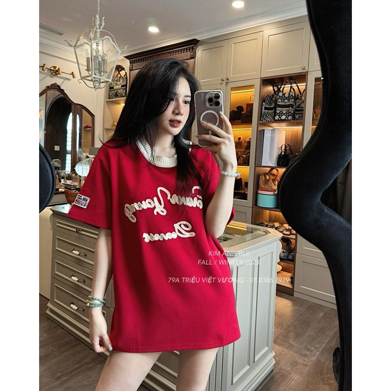 ( Hàng QC Loại 1 ) Áo Phông Đỏ Thêu Chữ Cổ Viền Hot Hit