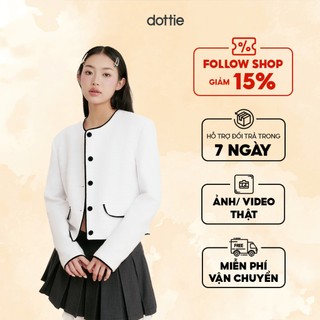 DOTTIE - Áo khoác vải tweed phối viền - Trắng - T0845