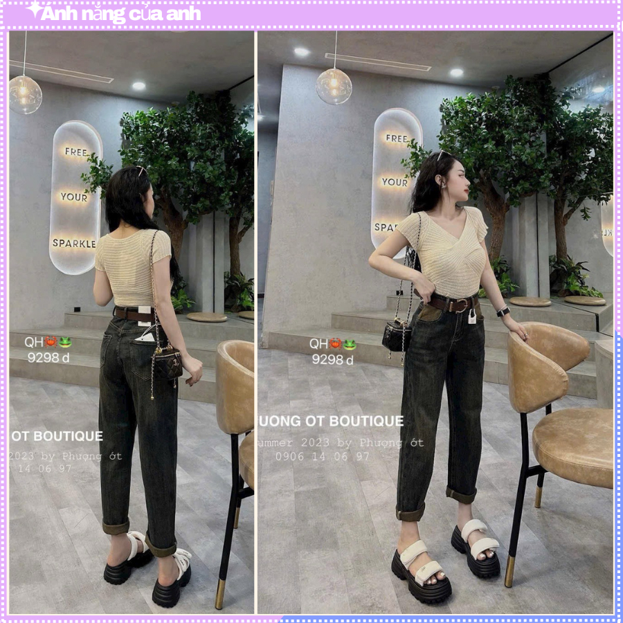 Quân jean baggy nữ thời trang màu xanh xám, quần bò nữ xinh xắn chất mịn đẹp | BigBuy360 - bigbuy360.vn