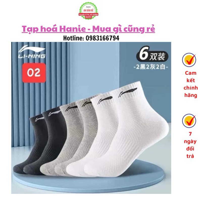SET 6 ĐÔI TẤT LINING CHÍNH HÃNG KHÁNG KHUẨN