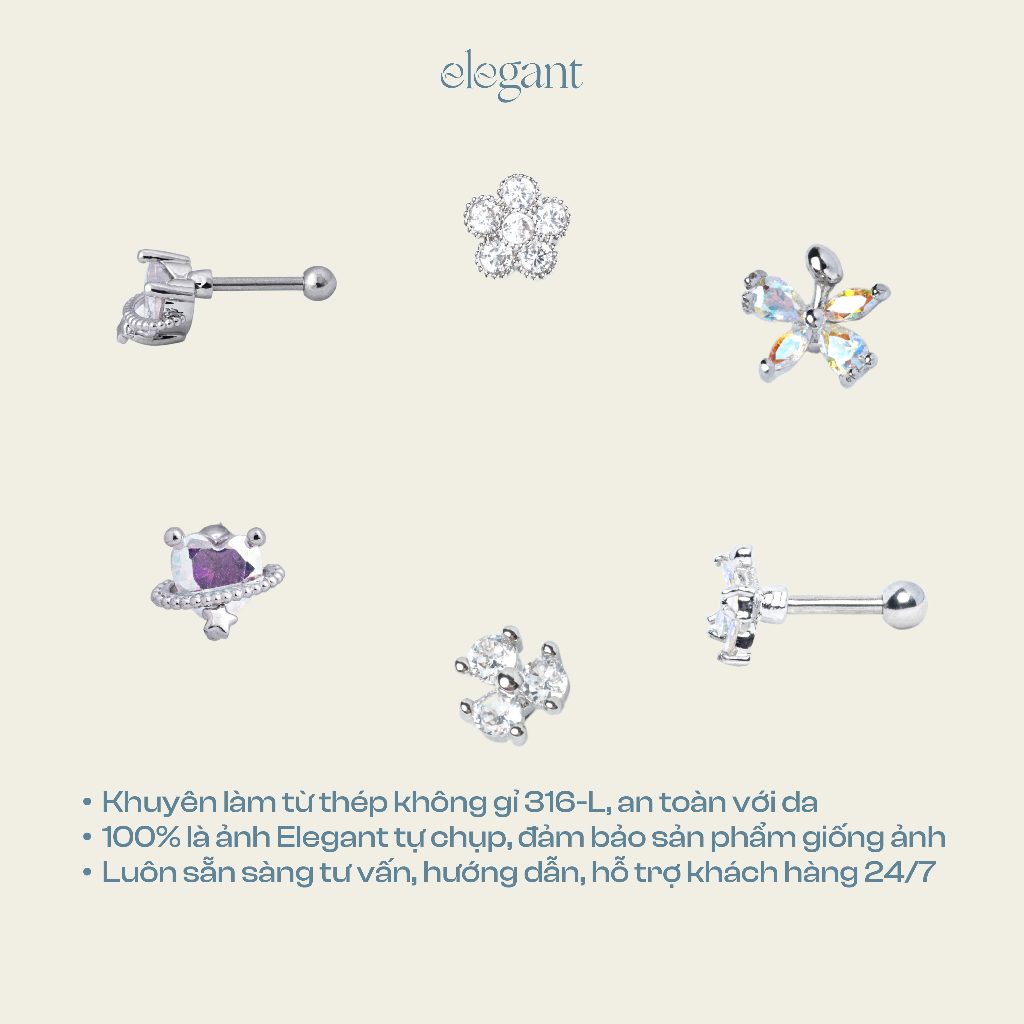 Khuyên tai đá màu CRYSTAL COLOR FLOWER Elegant