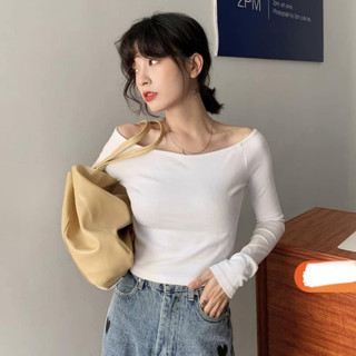 Áo Thun Tay Dài Trễ Vai ôm chất len gân co giãn cao cấp NEONVN - Áo bẹt vai , mềm mại, áo thu đông, - phong cách sexy