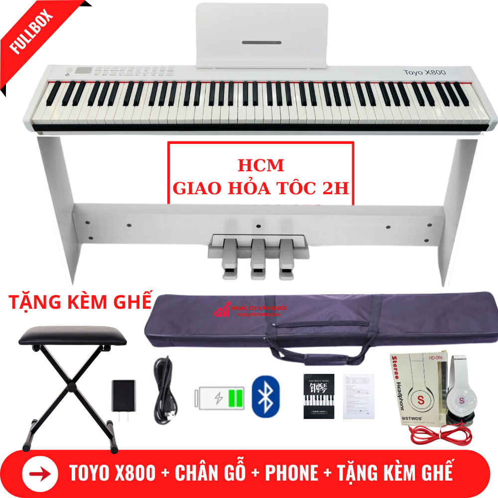 Đàn Piano Điện Toyo X800  – 88 Phím Nặng Cảm Lực + Chân đàn + Tai Phone + Tặng Kèm Ghế Gấp