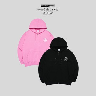 Áo hoodie kéo khoá ADLV CIRCLE NEW SYMBOL LOGO dáng oversized màu đen/hồng - Hàng chính hãng
