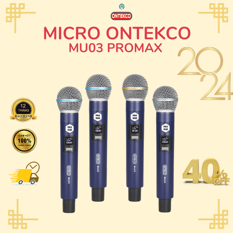 Bộ Micro không dây karaoke ONTEKCO MU03 PRO/PROMAX XANH chuyên nghiệp Cục thu Mini kèm 4 tay Micro