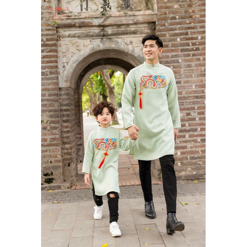 Áo dài bé trai và bố ko kèm quần Nam Thanh đủ 9-12kg