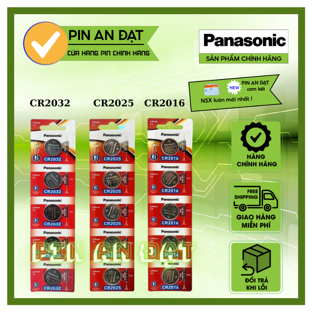 Vỉ 5 Viên Pin Panasonic CR2032  Pin 3V Lithium Made in Indonesia .