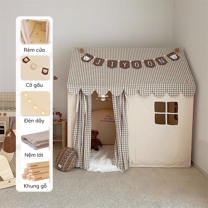 Lều nhà cho bé, lều vải khung gỗ phong cách Hàn Quốc Bear's 08