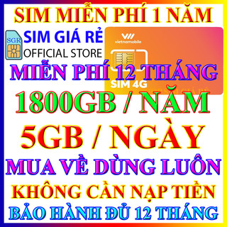SIM 4G VIETNAMOBILE TRỌN GÓI 1 NĂM 5GB/NGÀY, 150GB MỖI THÁNG, MIỄN PHÍ 12 THÁNG KHÔNG NẠP TIỀN
