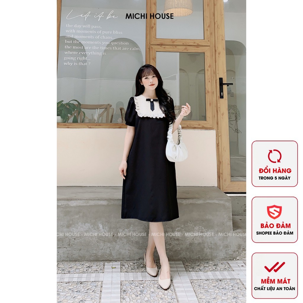 Đầm bầu công sở , váy bầu thiết kế cổ bèo kèm nơ siêu xinh thanh lịch nhã nhặn phù hợp mọi hoàn cảnh