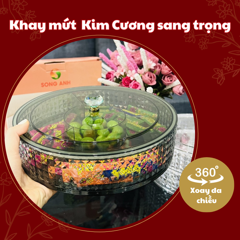 Khay Đựng Bánh Kẹo Tết Xoay 360 Độ Tiện Lợi, Khay Để Mức Tết 2 Tầng Sang Trọng