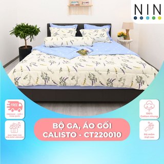 Bộ drap áo gối NIN Calisto nhiều kích thước màu trắng lá không kèm mền - CT220010