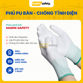 Găng tay bảo hộ lao động, găng tay làm vườn phủ PU màu trắng chống tĩnh điện, chống bụi bẩn hóa chất