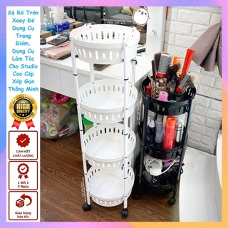 Kệ Rổ Xoay Xếp Gọn Đựng Dụng Cụ Trang Điểm, Phụ Kiện Làm Tóc - 3 Tầng - 4 Tầng - Kệ Để Dụng Cụ Tiệm Tóc, Studio Makeup