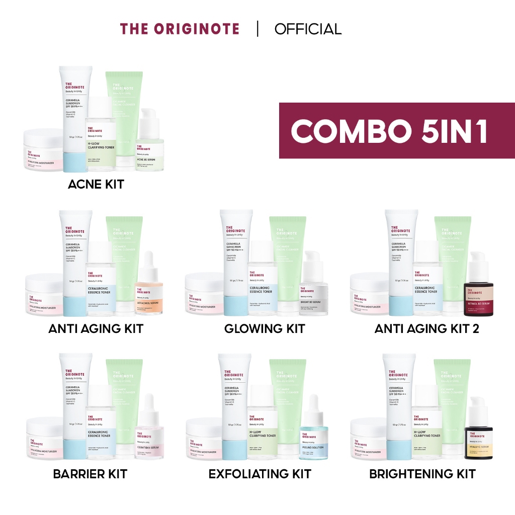 Combo The Originote 5IN1 kem chống nắng, serum, dưỡng ẩm, sữa rửa mặt